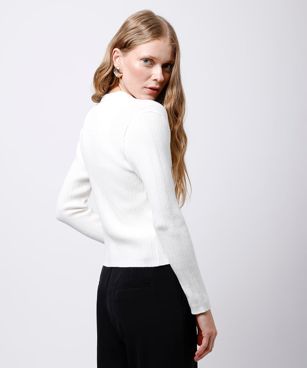 blusa feminina manga longa canelado mindset off white