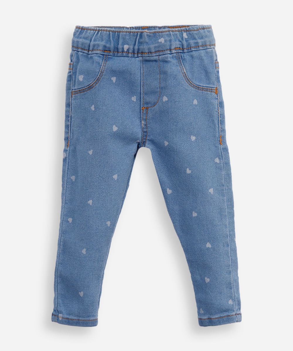 calça legging infantil jeans com coração azul