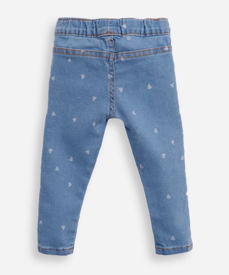 calça legging infantil jeans com coração azul
