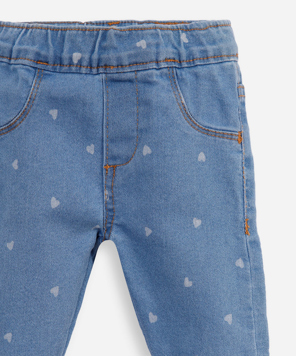calça legging infantil jeans com coração azul