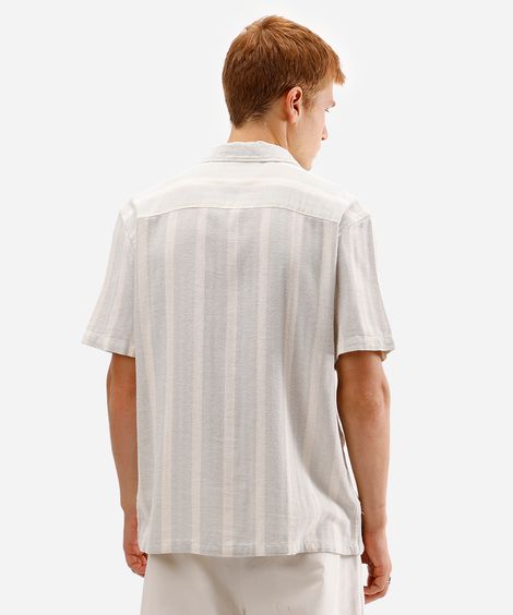 camisa masculina de algodão manga curta listrada off white