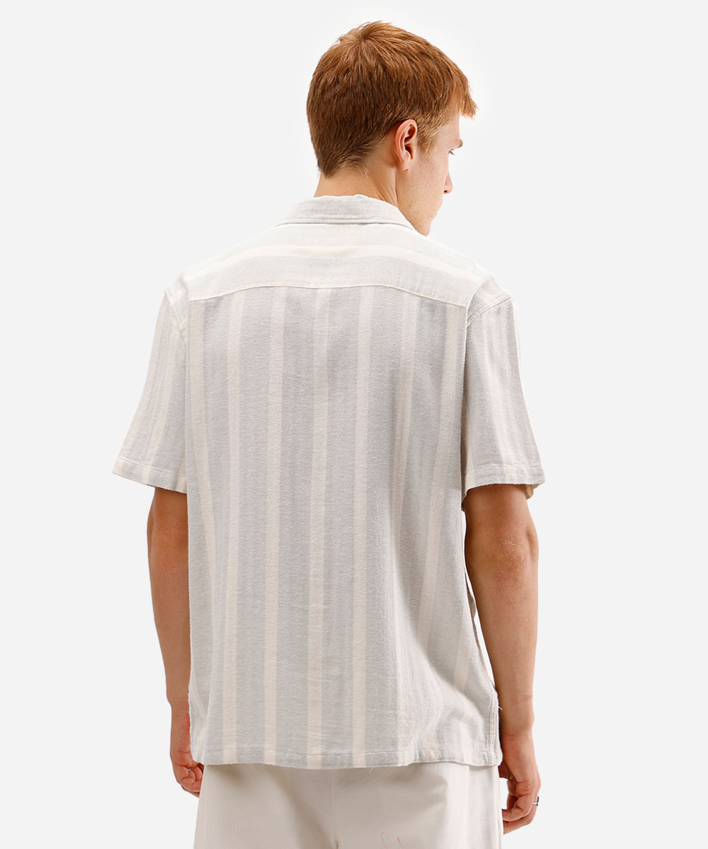 camisa masculina de algodão manga curta listrada off white