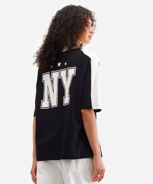 polo oversized feminina de algodão new york preta