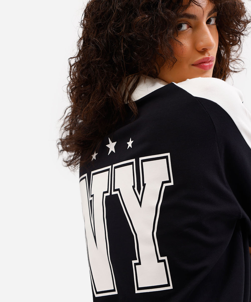 polo oversized feminina de algodão new york preta