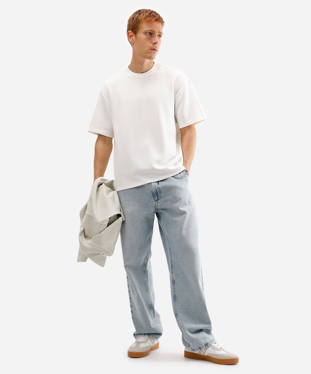 camiseta masculina manga curta com recorte off white