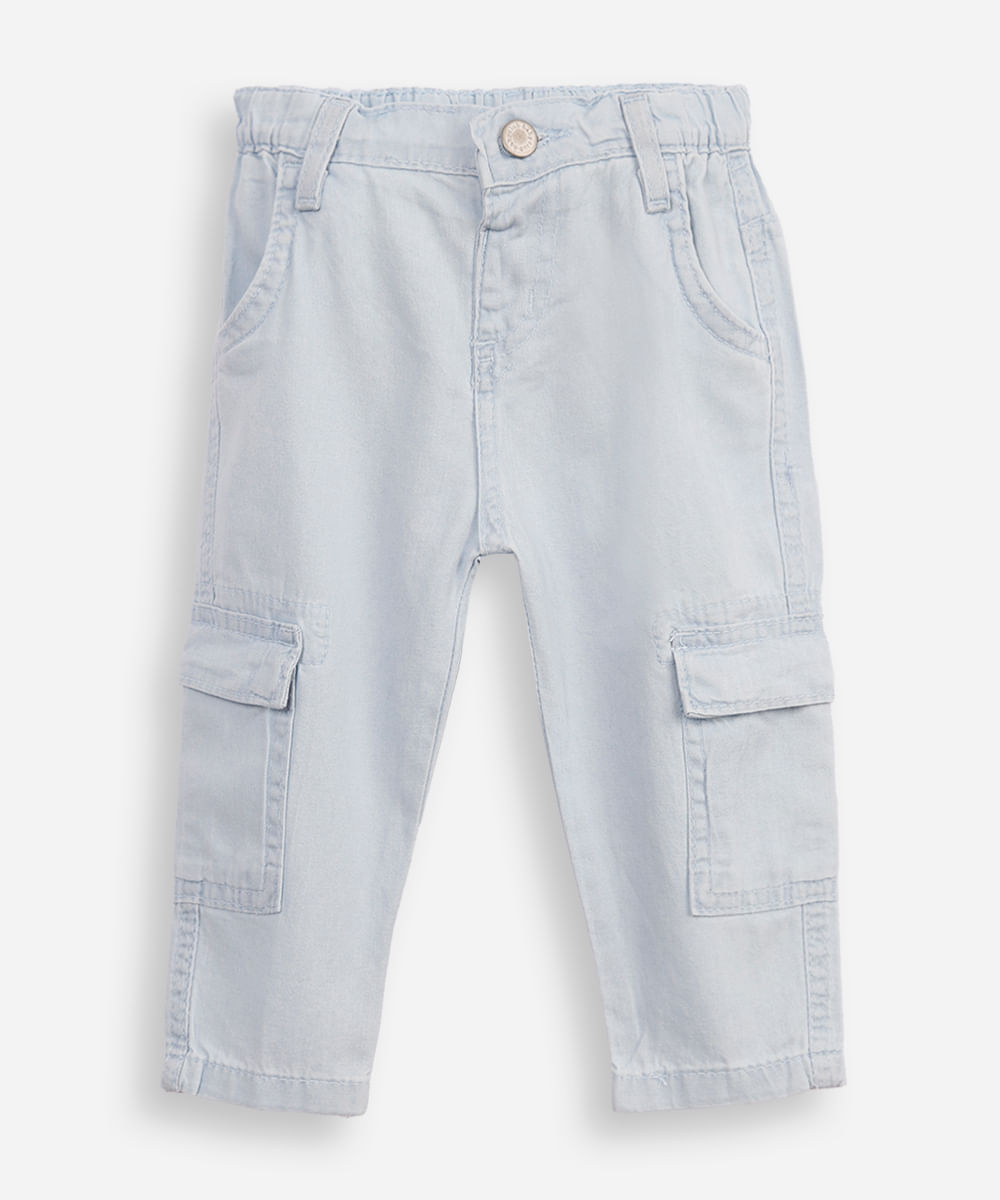 calça cargo infantil de sarja azul