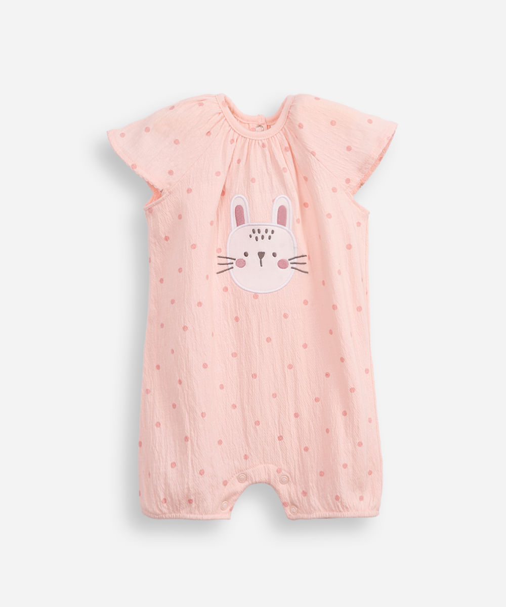 macacão de algodão infantil coelhinha rosa