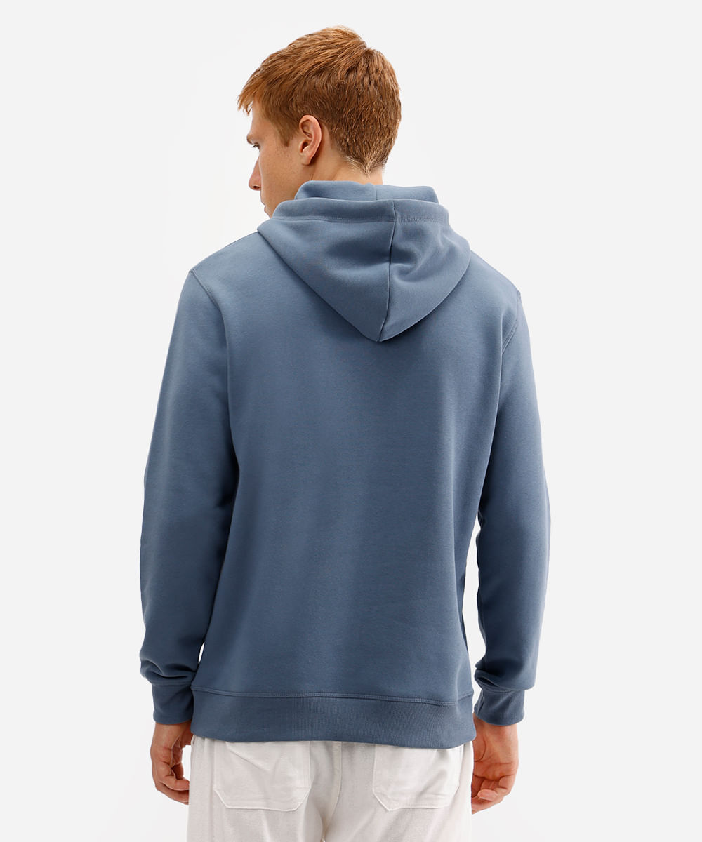 blusão masculino de moletom canguru com capuz azul