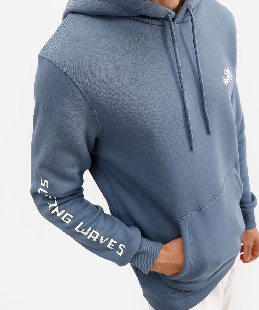 blusão masculino de moletom canguru com capuz azul