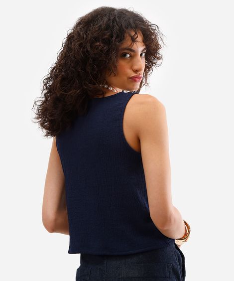 blusa feminina texturizada com amarração azul