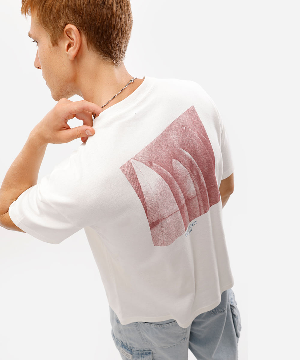 camiseta masculina de algodão manga curta estampada off white