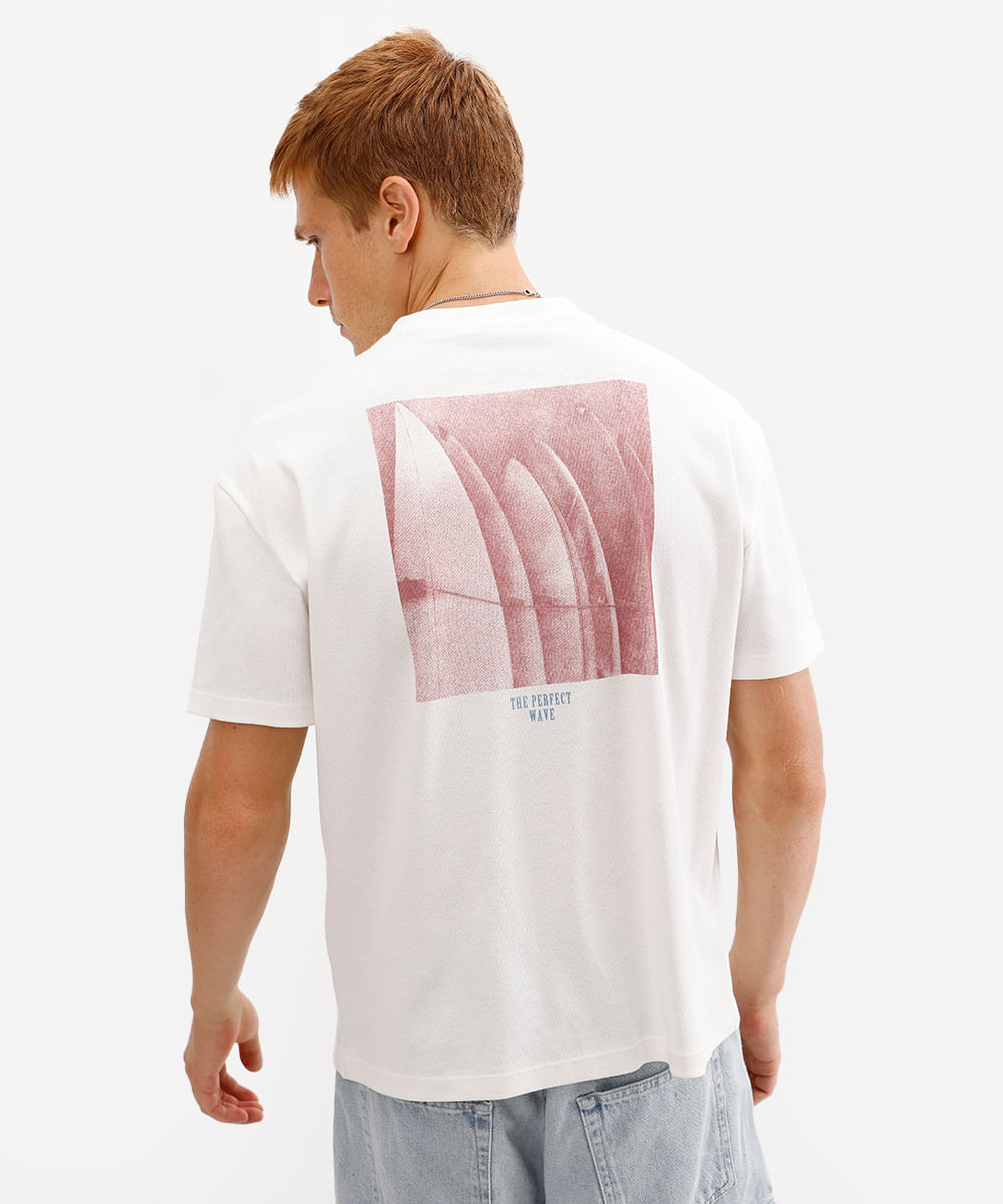 camiseta masculina de algodão manga curta estampada off white