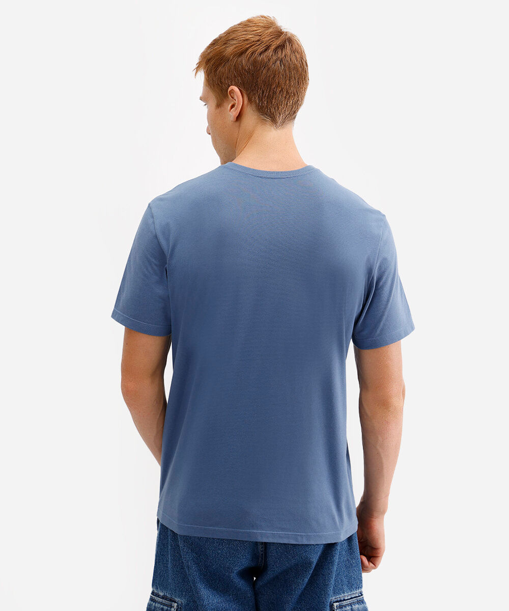 camiseta masculina de algodão básica manga curta azul