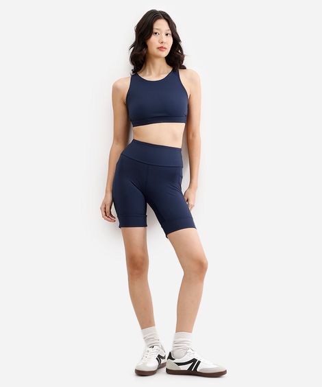 bermuda feminina esportiva com bolsos azul
