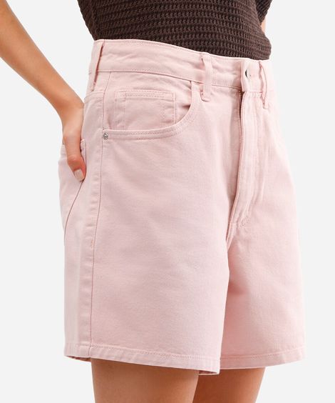 bermuda mom de sarja cintura alta rosa