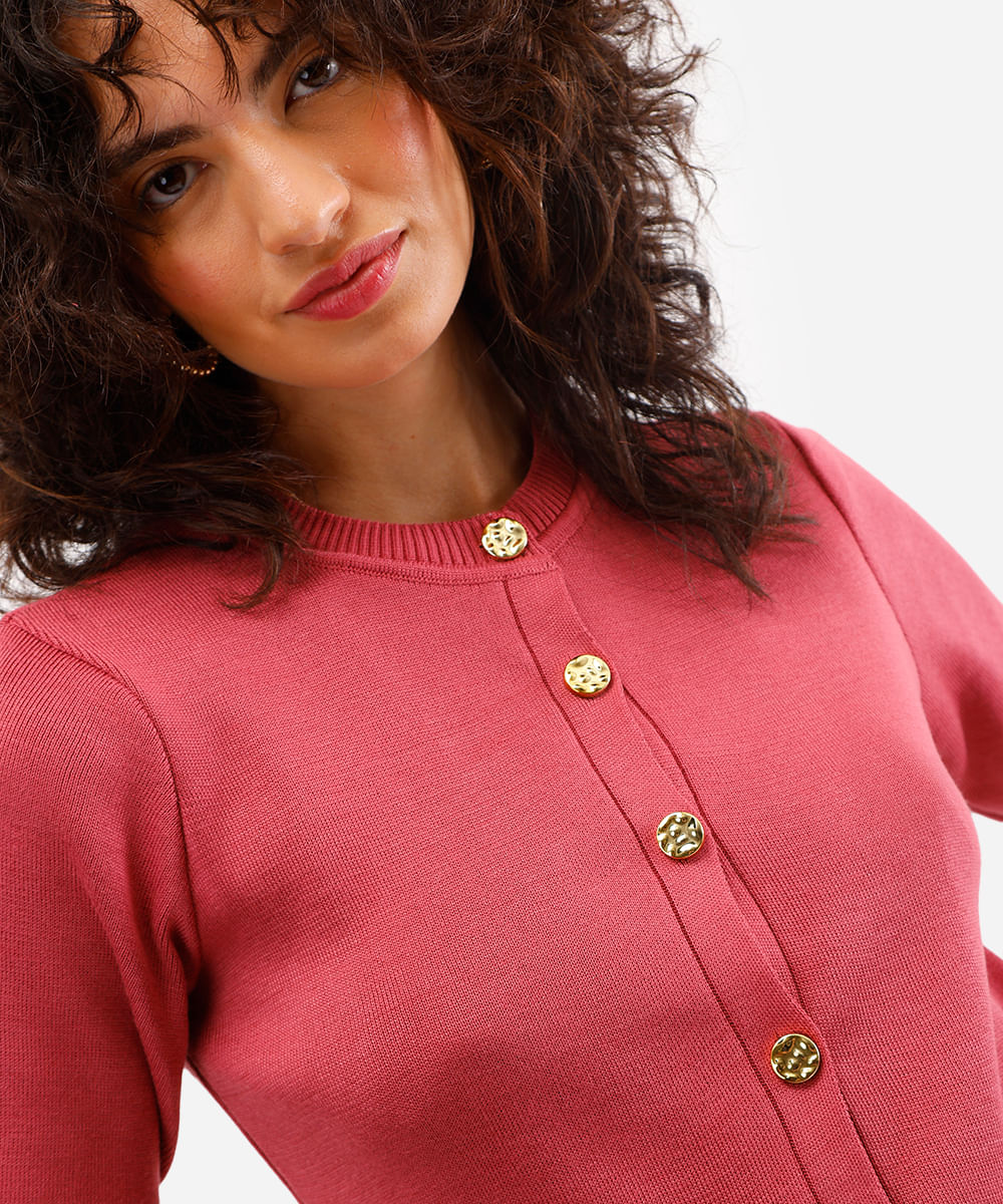 blusa feminina de tricot com botões rosa