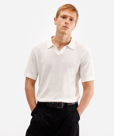 polo masculina de tricot manga curta off white
