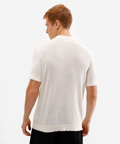 polo masculina de tricot manga curta off white