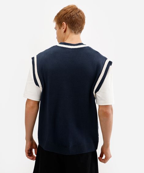 colete masculino de tricot texturizado azul