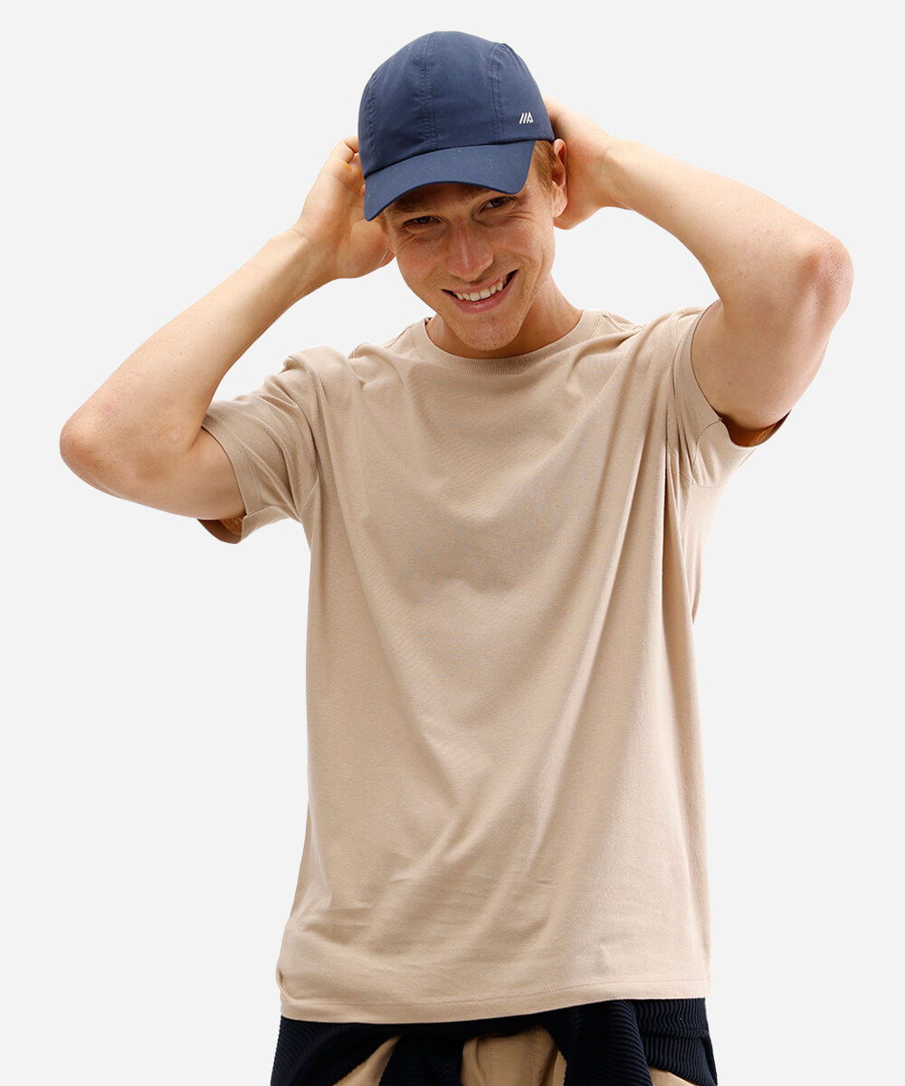 camiseta masculina de algodão básica manga curta bege