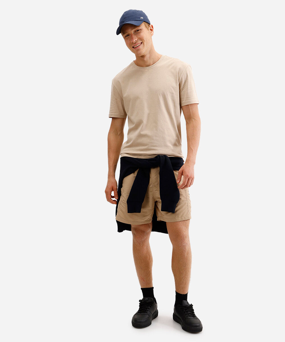camiseta masculina de algodão básica manga curta bege