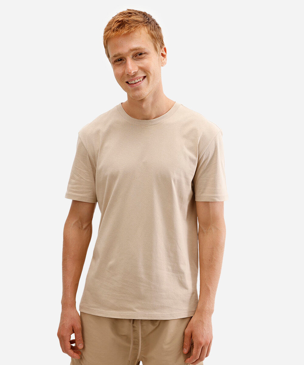 camiseta masculina de algodão básica manga curta bege