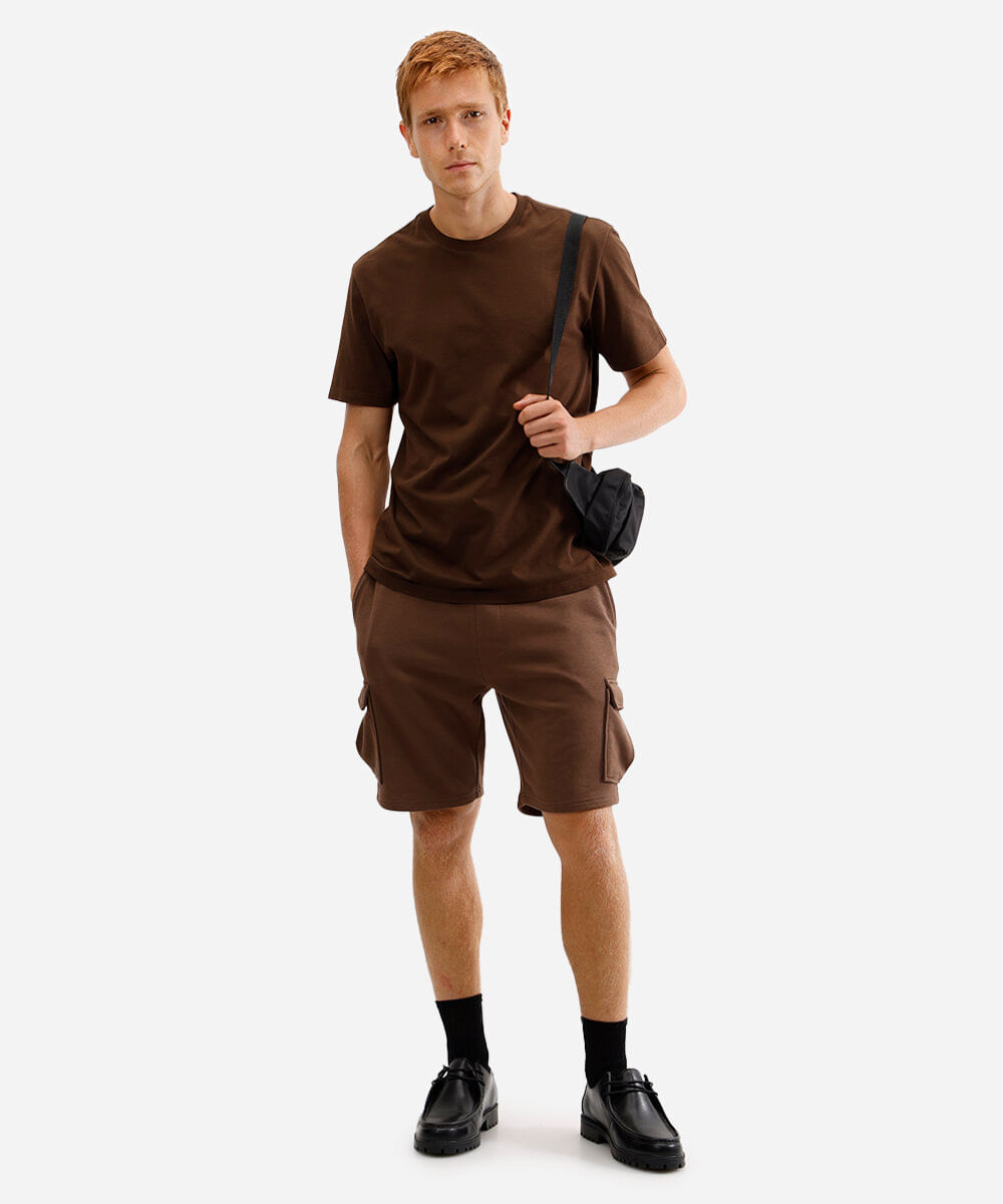 camiseta masculina de algodão básica manga curta marrom