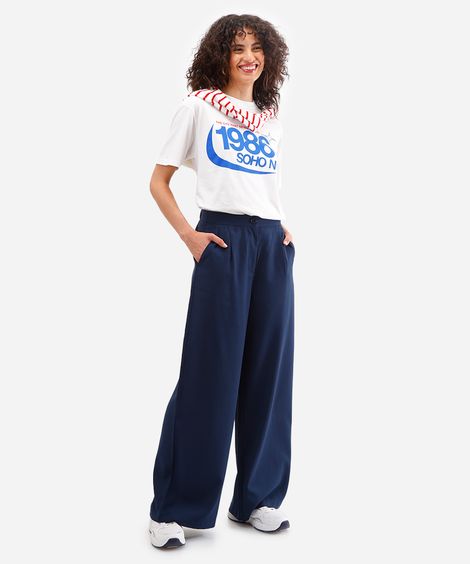 calça wide leg de viscose cintura alta com elástico - marinho_escuro