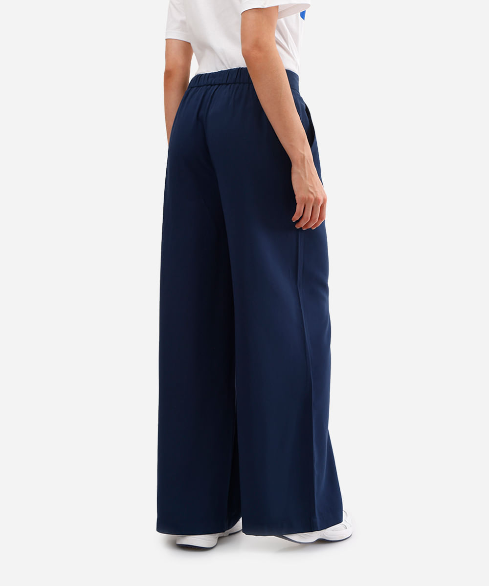 calça wide leg de viscose cintura alta com elástico - marinho_escuro