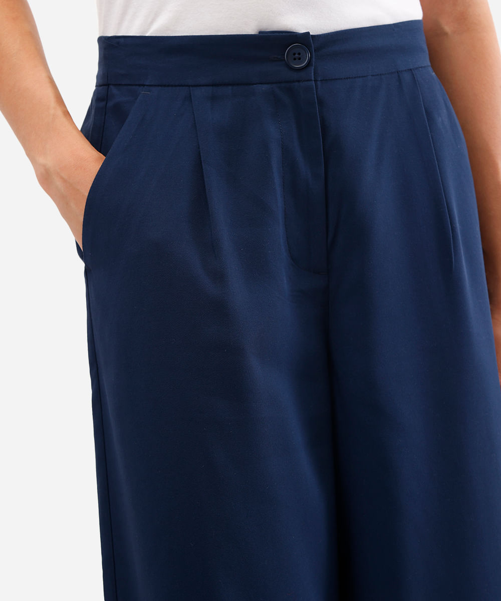 calça wide leg de viscose cintura alta com elástico - marinho_escuro