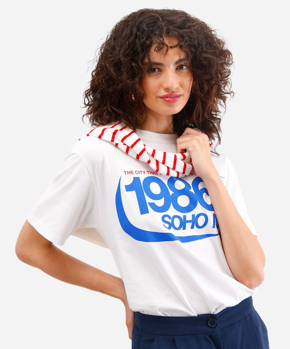 camiseta feminina de algodão soho off white