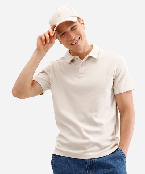 polo comfort masculina de algodão manga curta bege