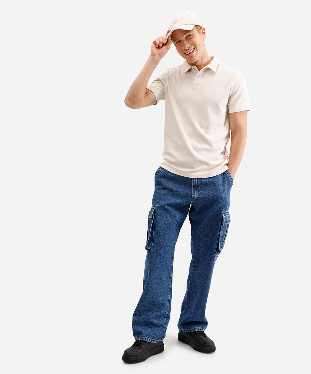 polo comfort masculina de algodão manga curta bege