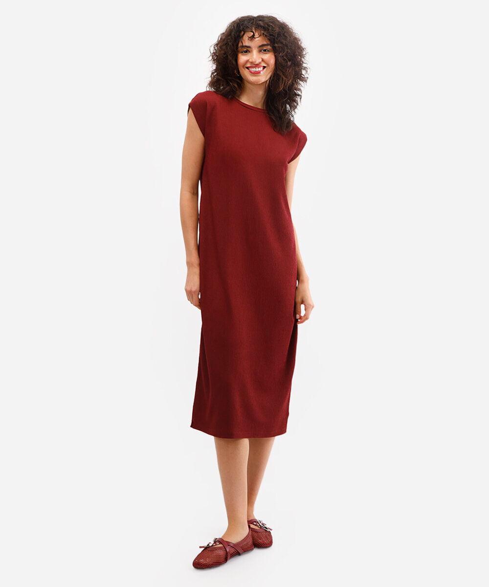 vestido midi muscle tee texturizado vinho