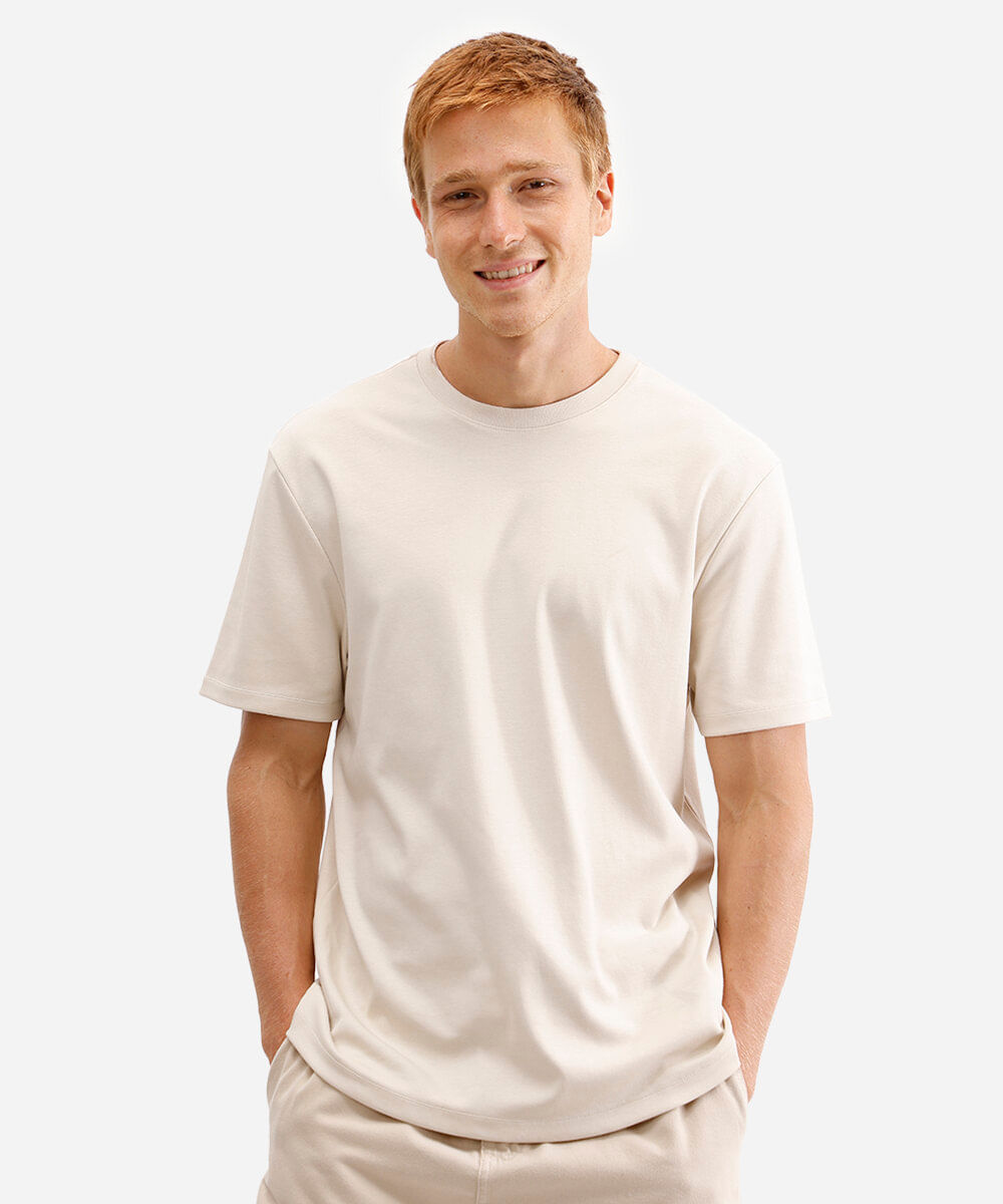 camiseta de algodão peruano bold manga curta bege