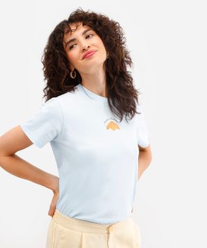 camiseta feminina de algodão croissant azul