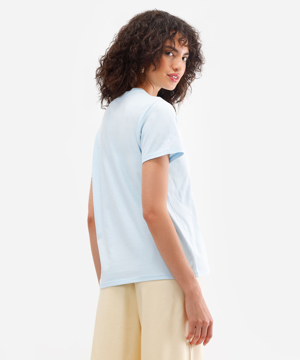 camiseta feminina de algodão croissant azul