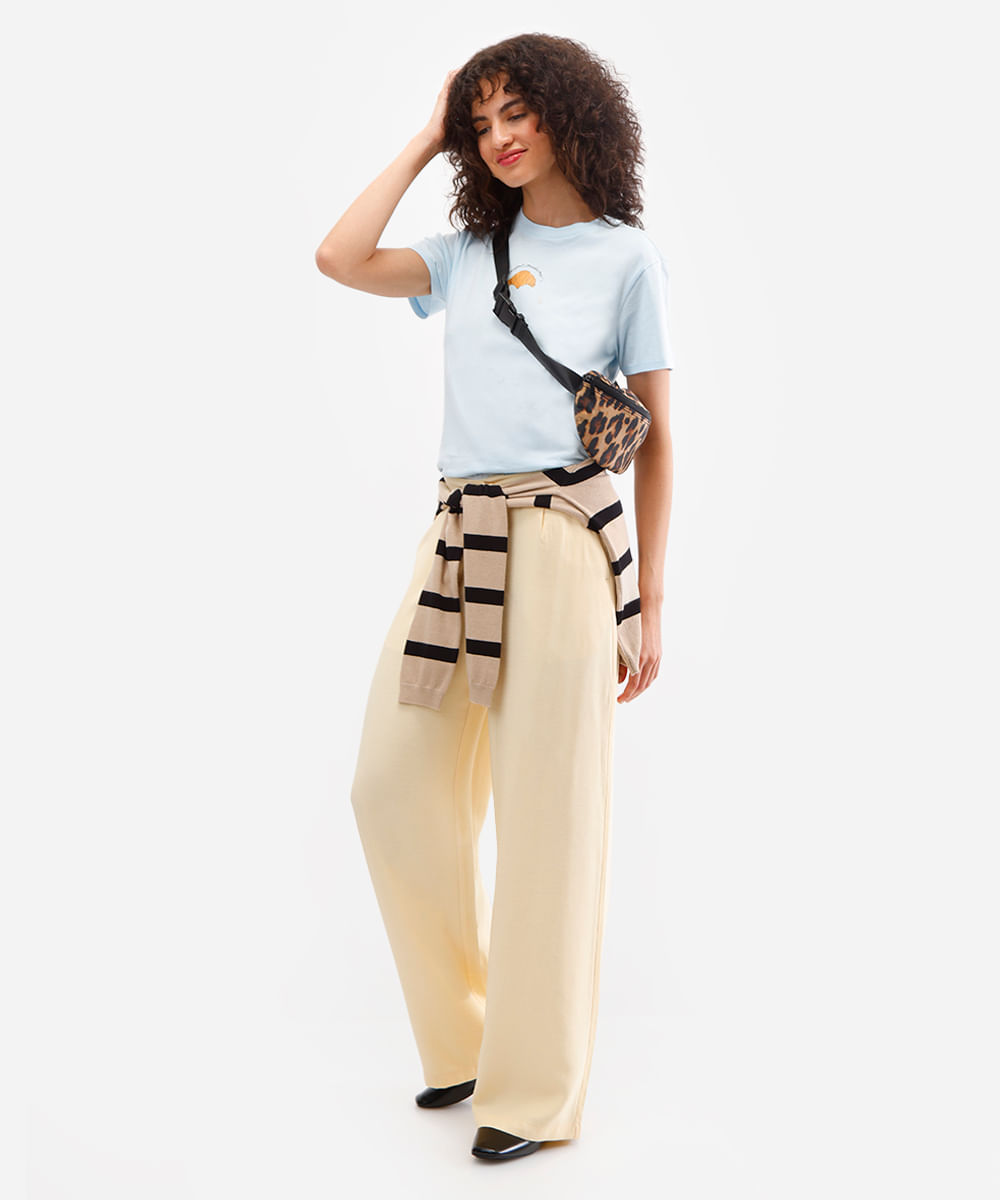 camiseta feminina de algodão croissant azul