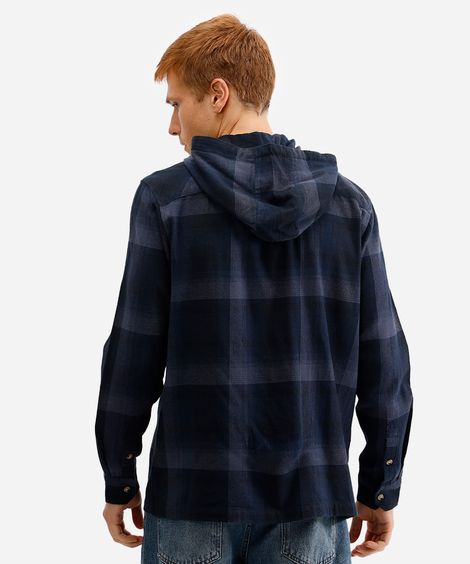 camisa masculina de algodão com capuz xadrez azul