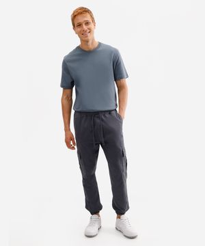calça jogger cargo de sarja com cordão preta - cinza escuro