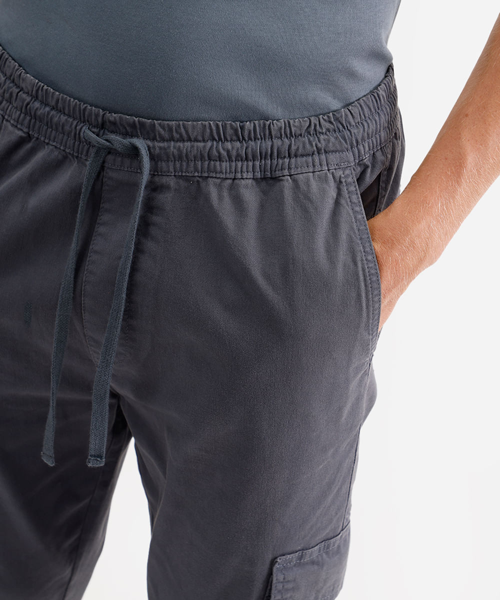 calça jogger cargo de sarja com cordão preta - cinza escuro