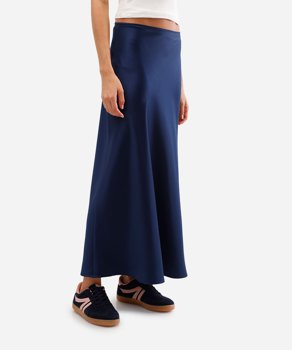 saia midi feminina acetinada azul