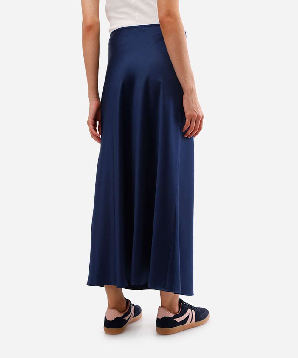 saia midi feminina acetinada azul