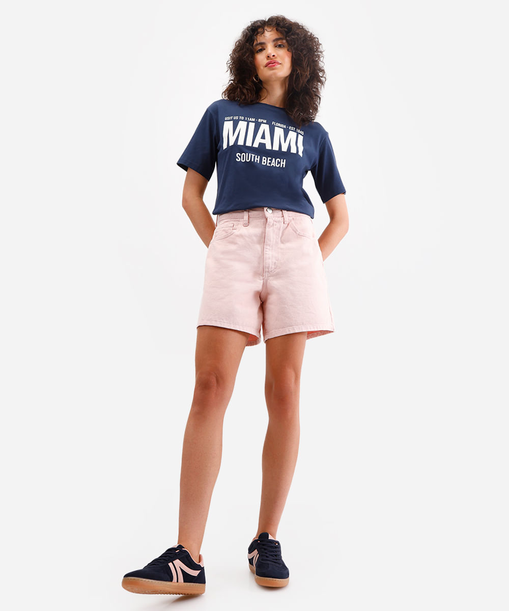 camiseta feminina de algodão miami azul