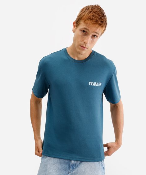 camiseta masculina de algodão snoopy azul