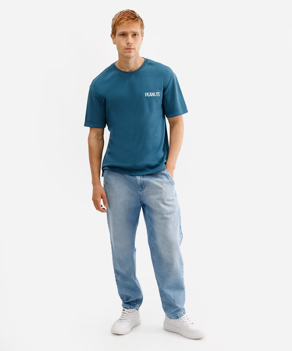 camiseta masculina de algodão snoopy azul