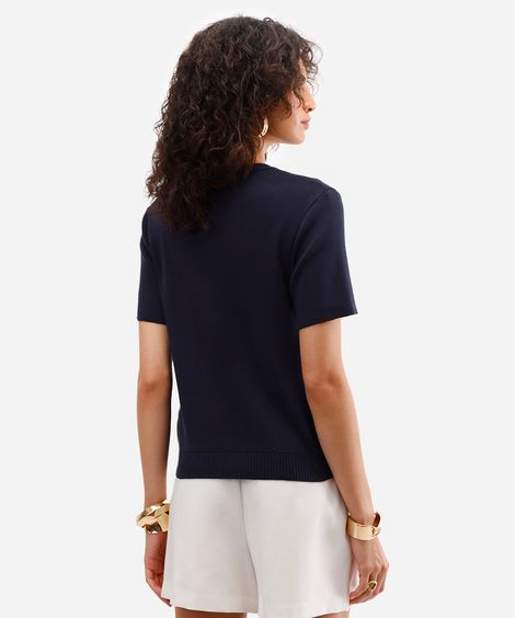 blusa feminina de tricot com botões azul