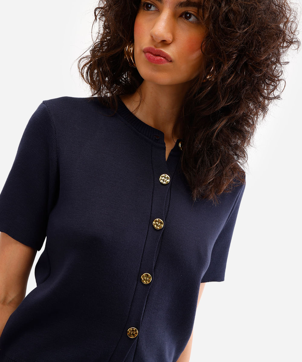blusa feminina de tricot com botões azul
