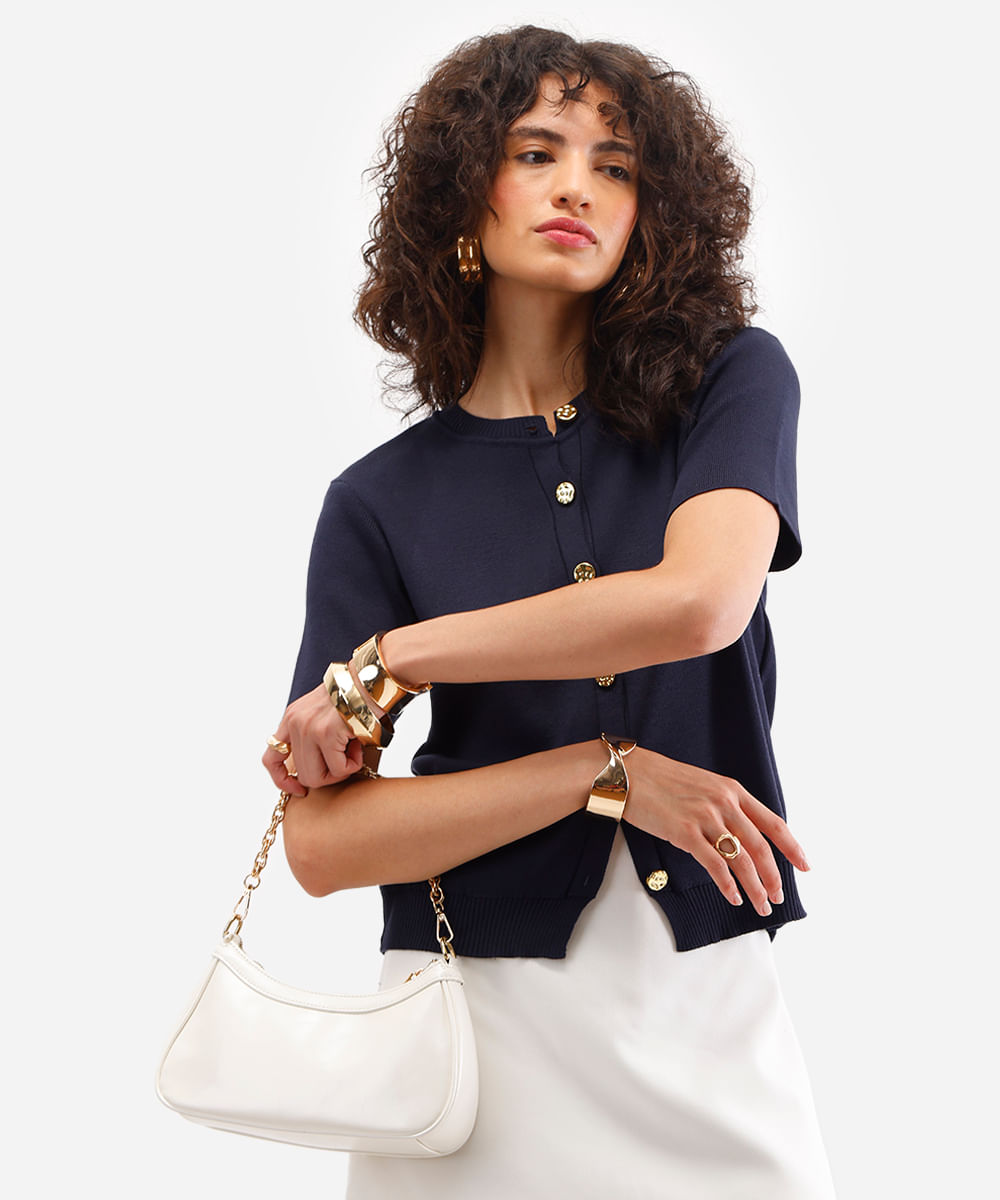 blusa feminina de tricot com botões azul