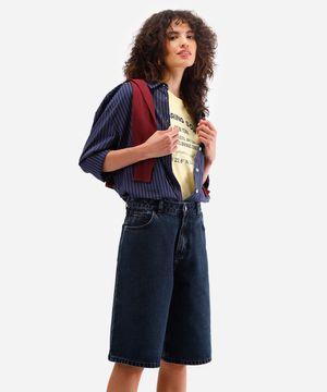 bermuda jorts feminina jeans cintura média azul